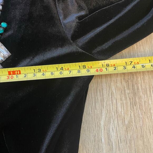 Boston Proper XXS Black Velvet Zip Top Multicolor Rhinestone Embellished Glam - Picture 5 of 10